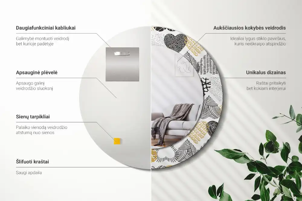 Runden spiegel Doodle-Herzen-Stil