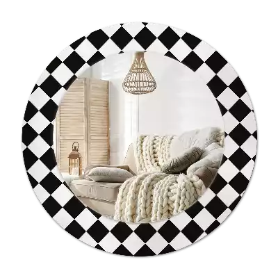 Spiegel mit bedrucktem Rahmen rund Schachbrett Schreibtisch