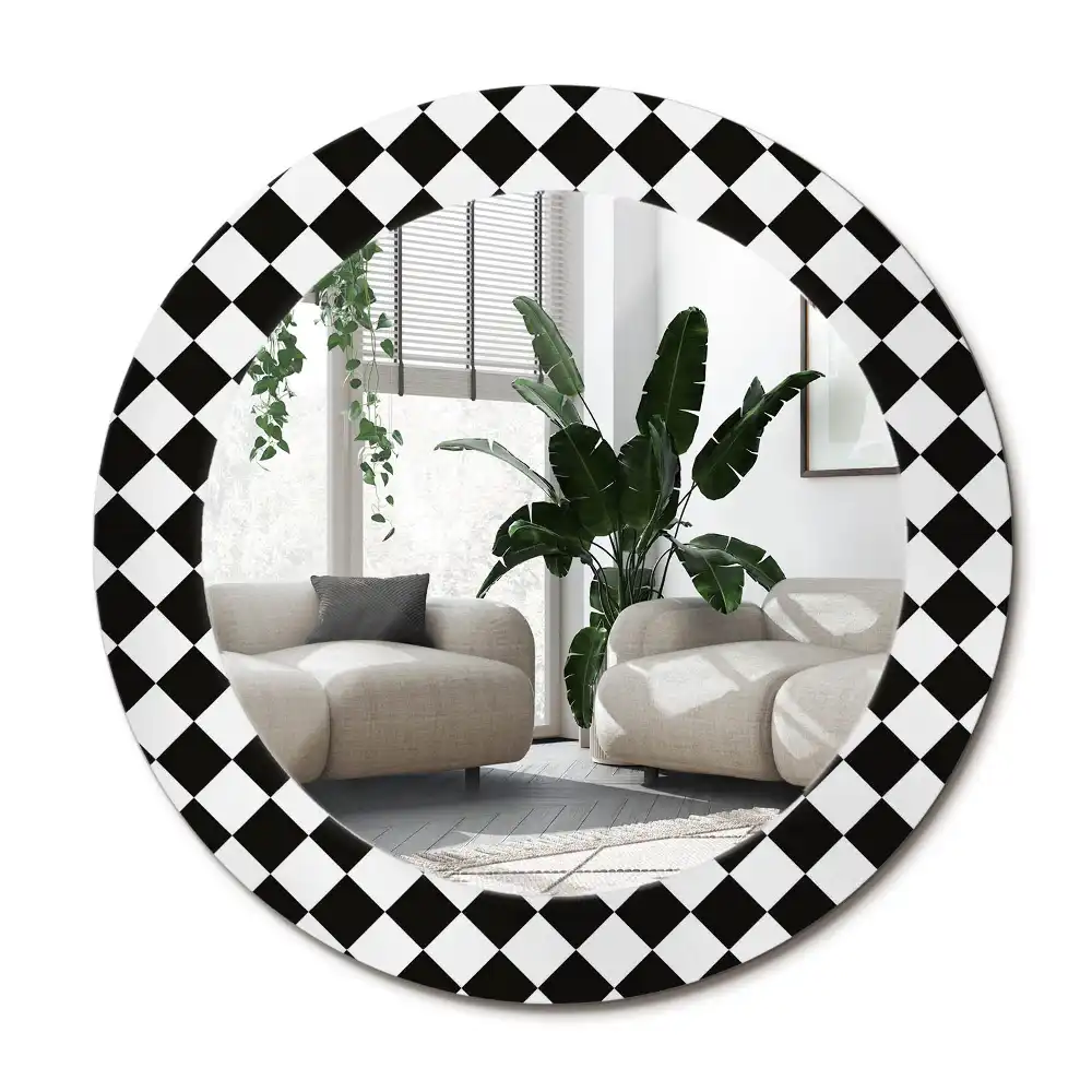 Spiegel mit bedrucktem Rahmen rund Schachbrett Schreibtisch