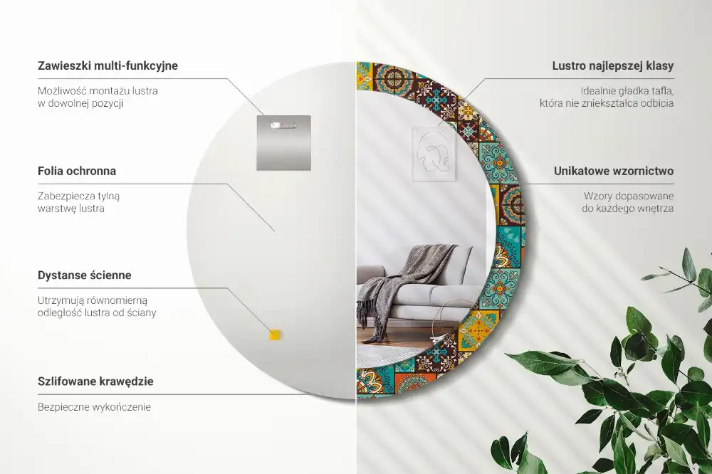 Spiegel mit bedrucktem Rahmen rund Arabisches Muster