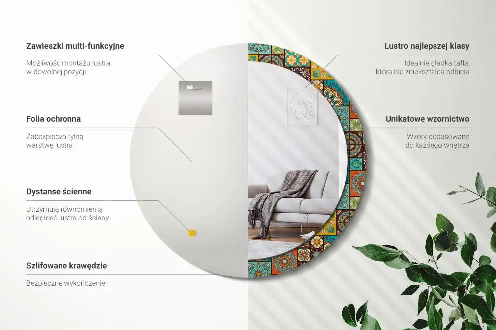 Spiegel mit bedrucktem Rahmen rund Arabisches Muster