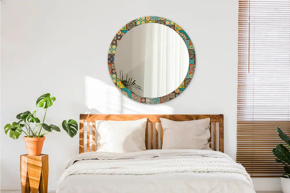 Spiegel mit bedrucktem Rahmen rund Arabisches Muster