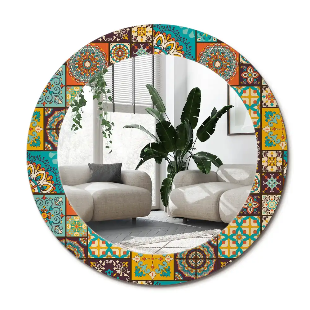 Spiegel mit bedrucktem Rahmen rund Arabisches Muster