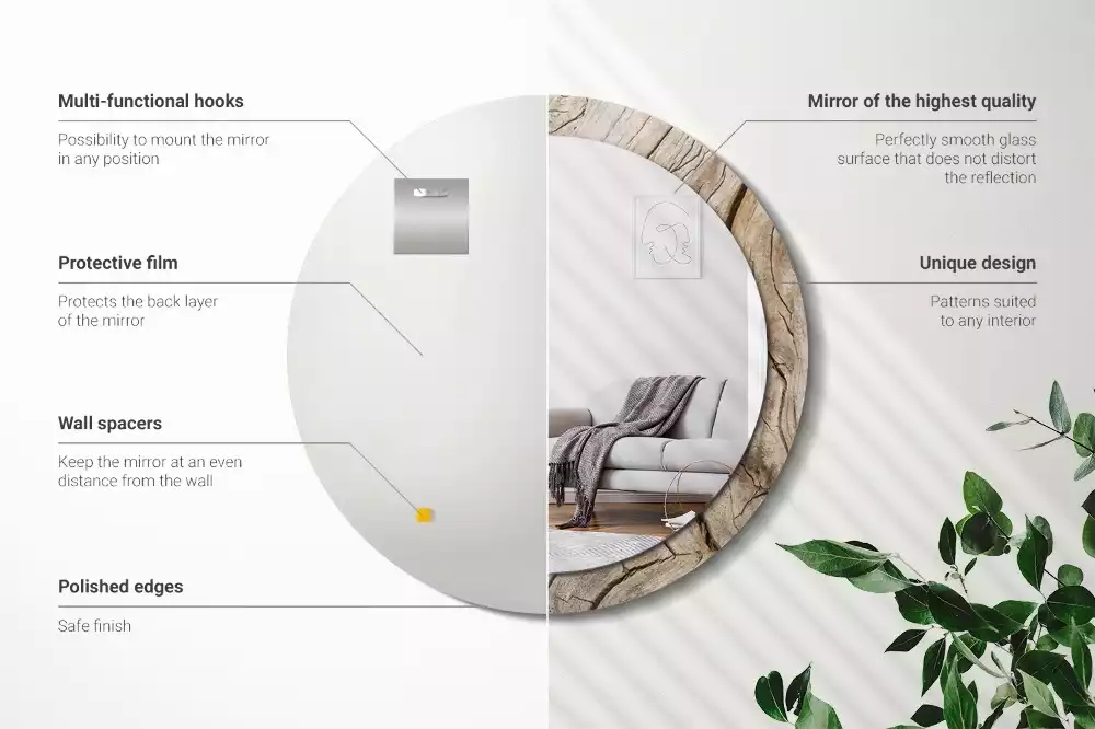 Spiegel rund Gebrochenes Holz