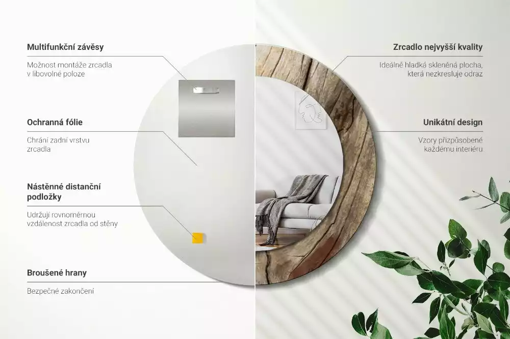 Spiegel rund Gebrochenes Holz