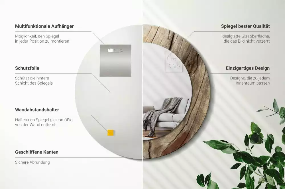 Spiegel rund Gebrochenes Holz