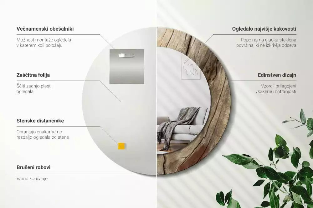 Spiegel rund Gebrochenes Holz