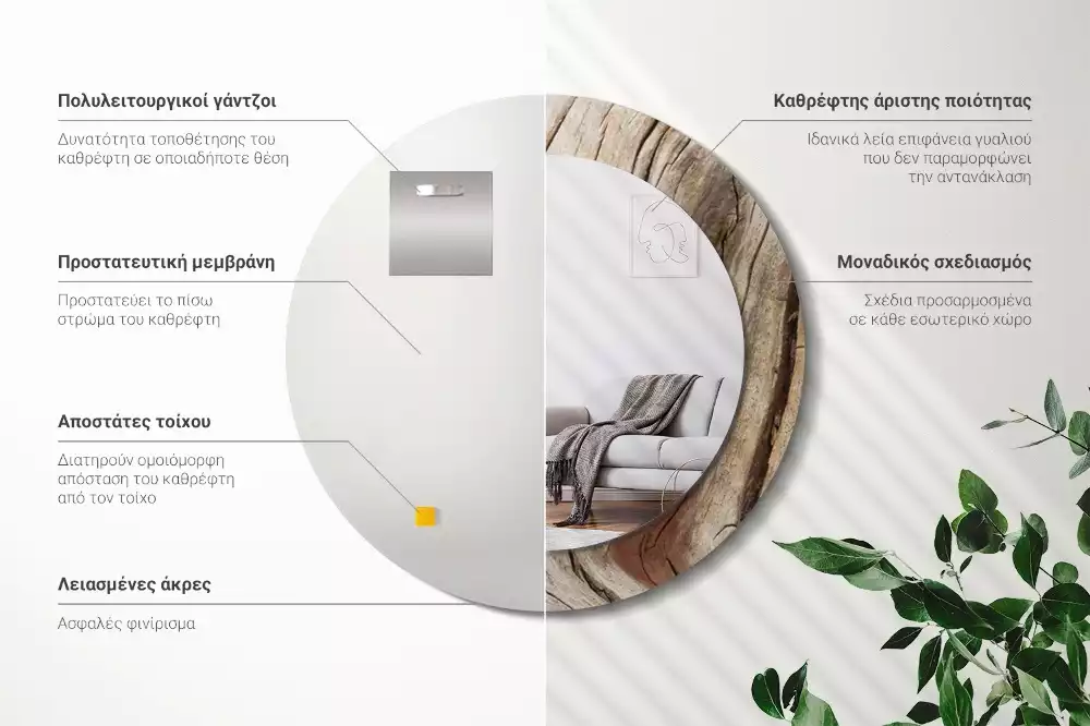 Spiegel rund Gebrochenes Holz