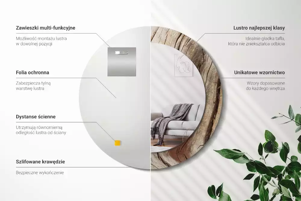 Spiegel rund Gebrochenes Holz