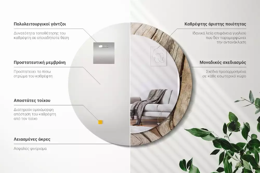 Spiegel rund Gebrochenes Holz