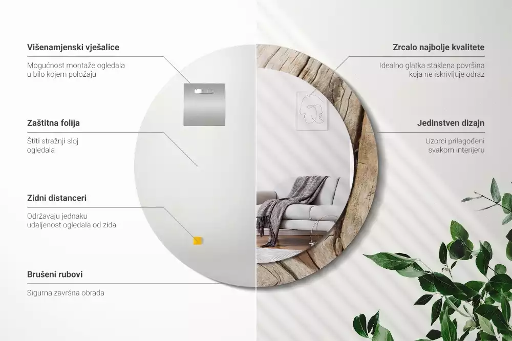 Spiegel rund Gebrochenes Holz