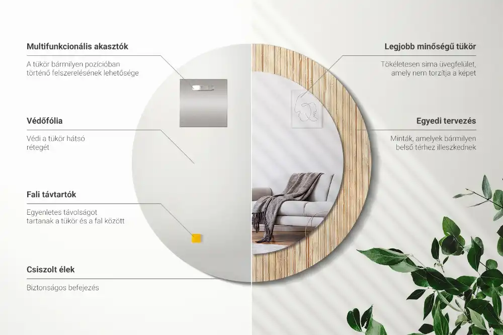 Spiegel mit bedrucktem Rahmen rund Bambus-Stroh