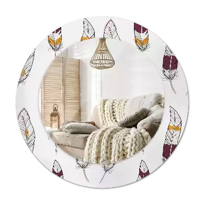 Spiegel mit bedrucktem Rahmen rund Federn