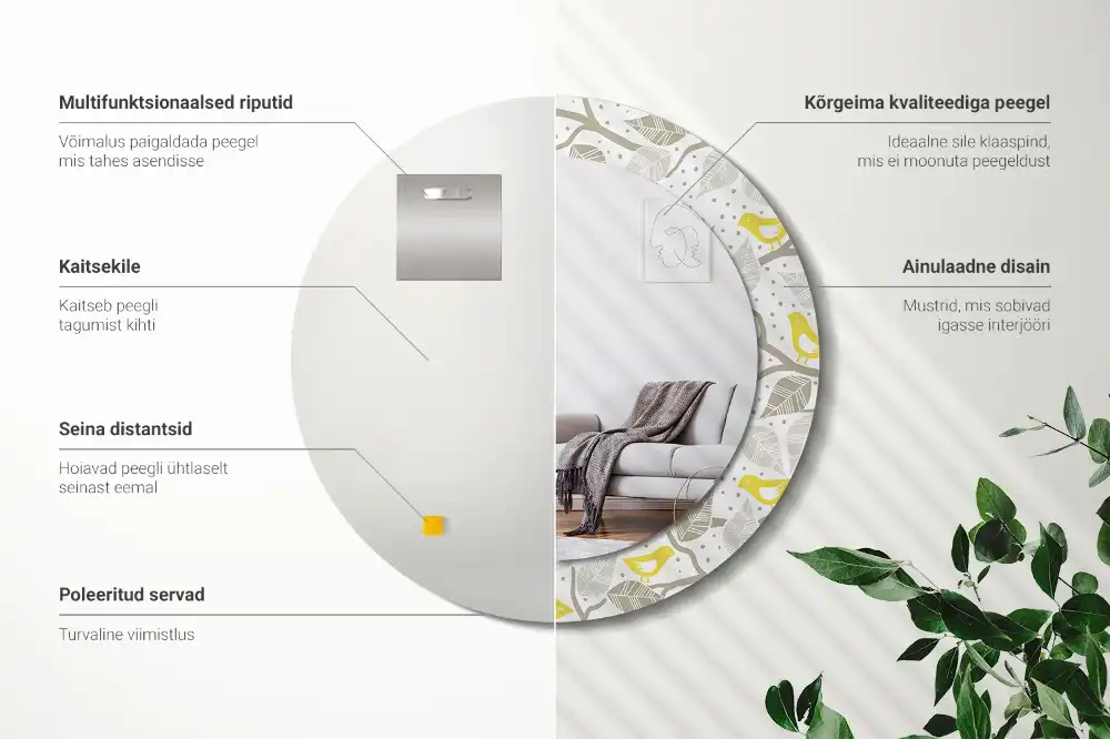 Runden spiegel Gelbe Vögel auf Ästen