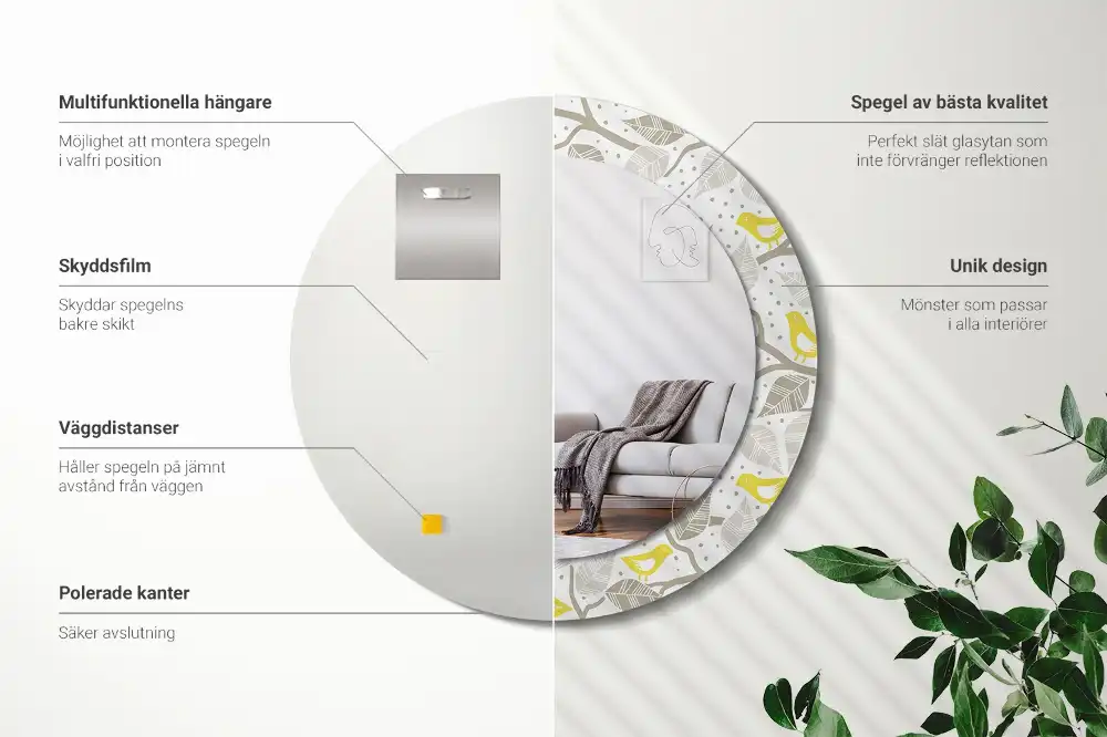 Runden spiegel Gelbe Vögel auf Ästen