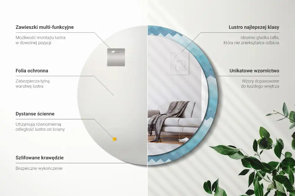 Spiegel mit bedrucktem Rahmen rund Blauer Chevron