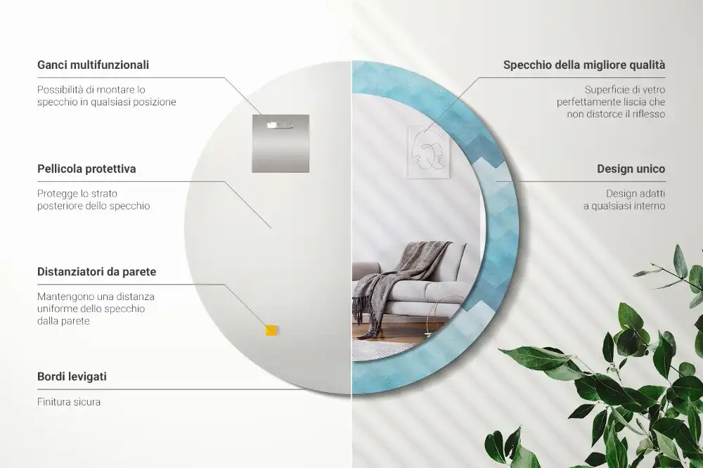 Spiegel mit bedrucktem Rahmen rund Blauer Chevron