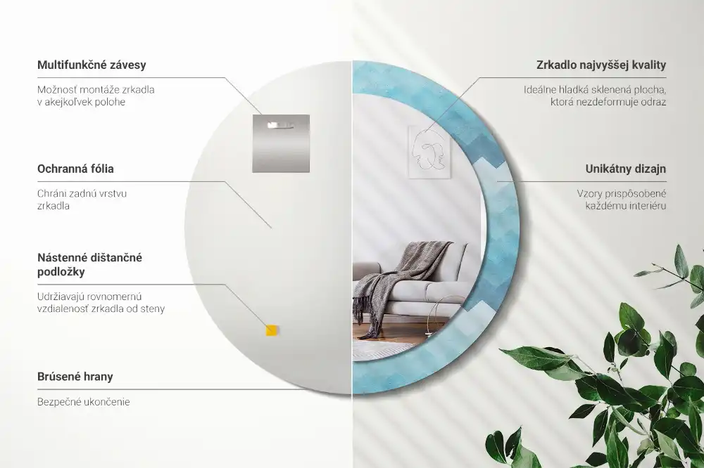 Spiegel mit bedrucktem Rahmen rund Blauer Chevron