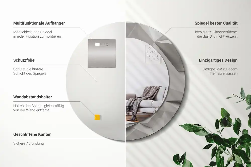 Spiegel rund Abstrakter weißer Kristall