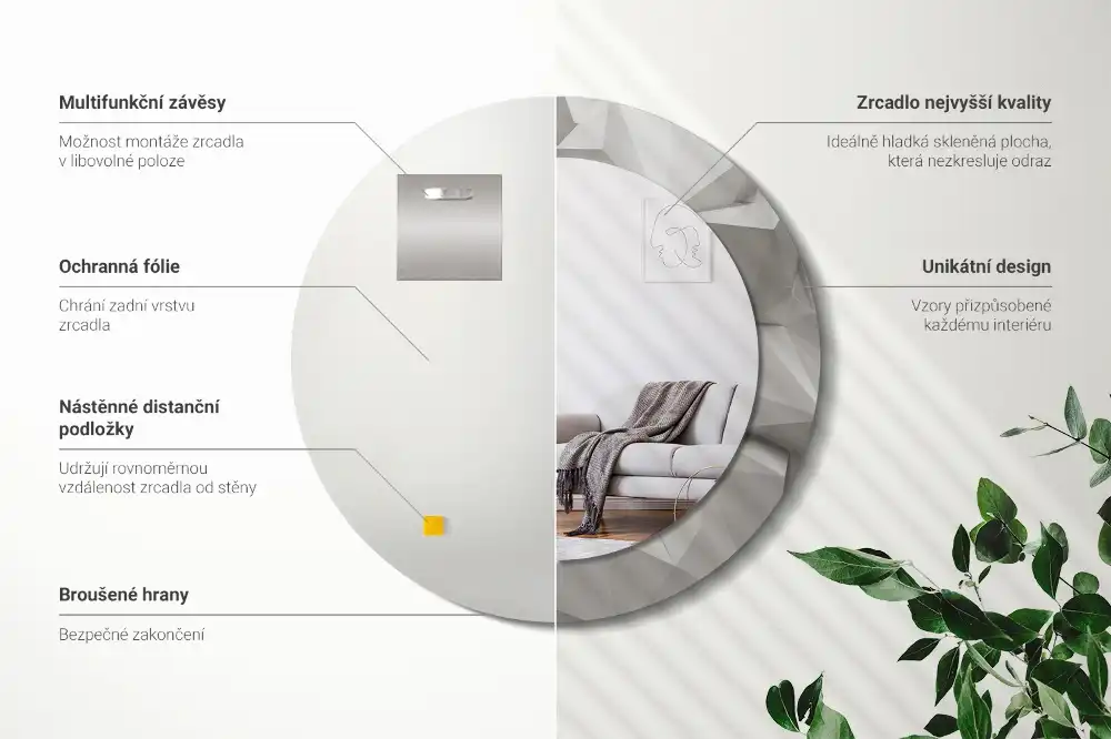 Spiegel rund Abstrakter weißer Kristall