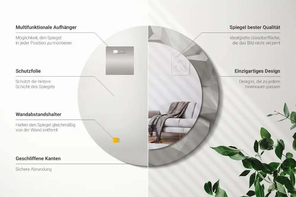 Spiegel rund Abstrakter weißer Kristall