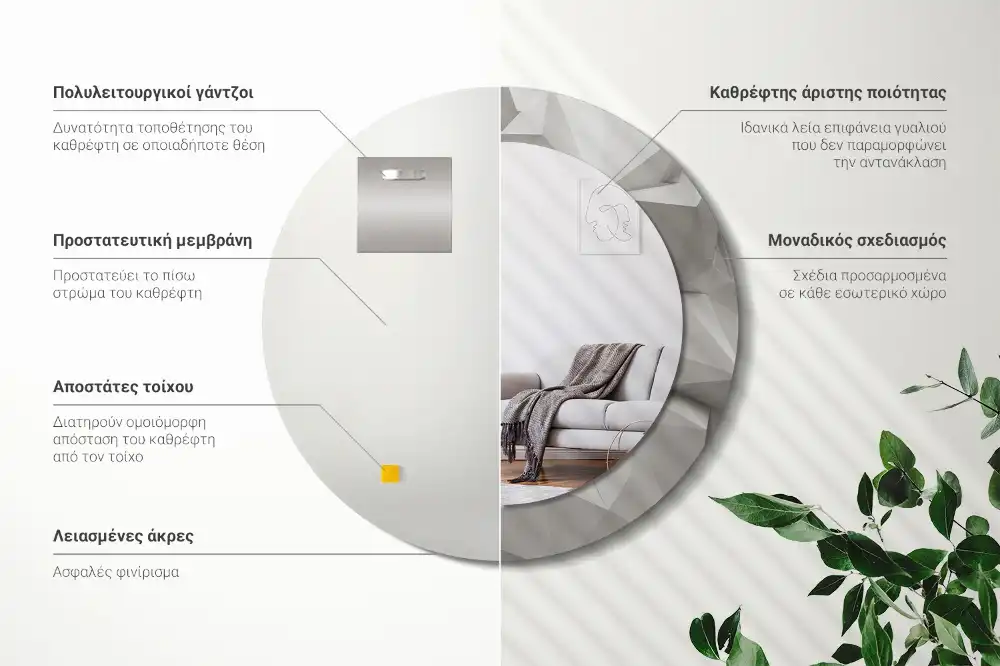 Spiegel rund Abstrakter weißer Kristall