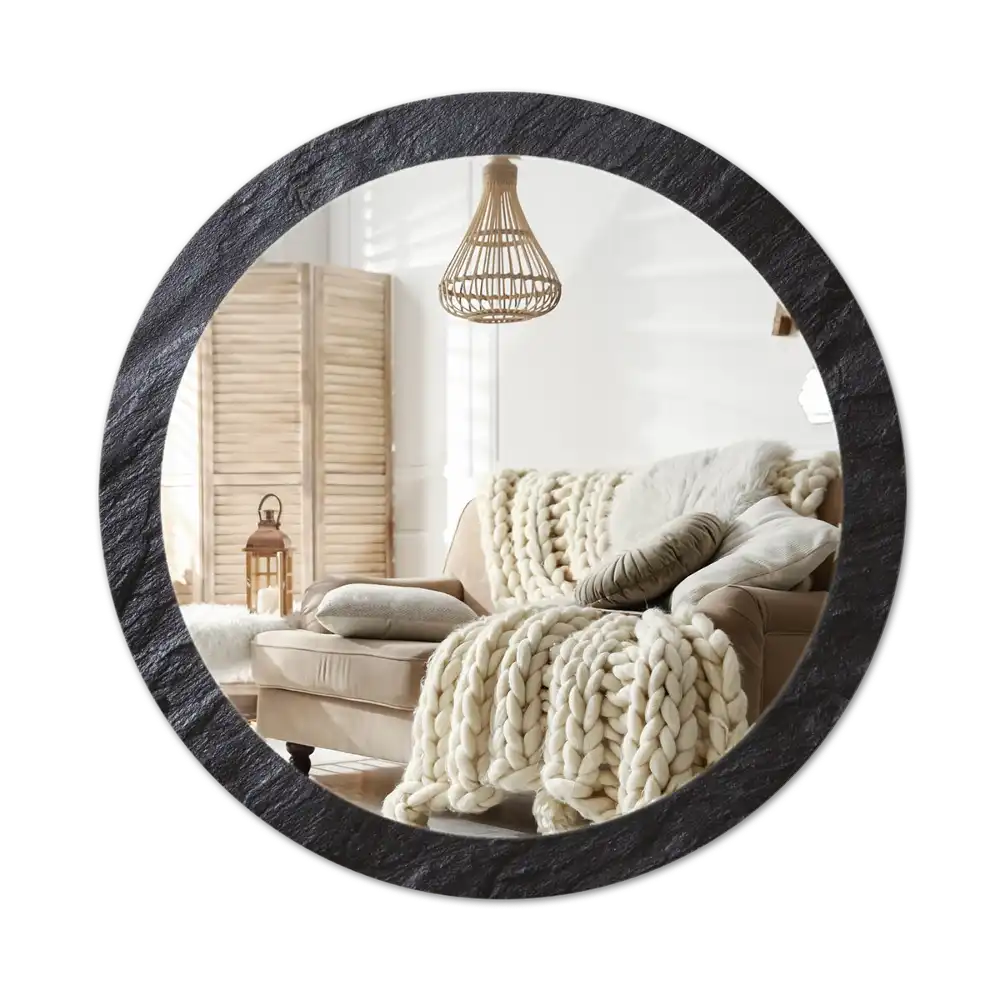 Spiegel rund Schwarzer Stein