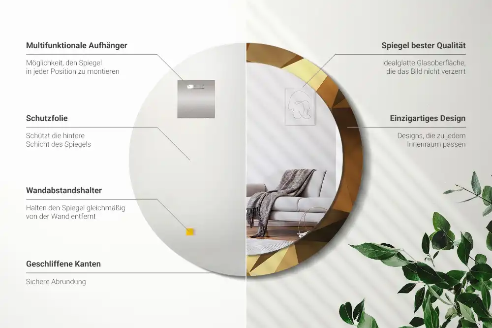 Spiegel mit bedrucktem Rahmen rund Geometrisches Muster