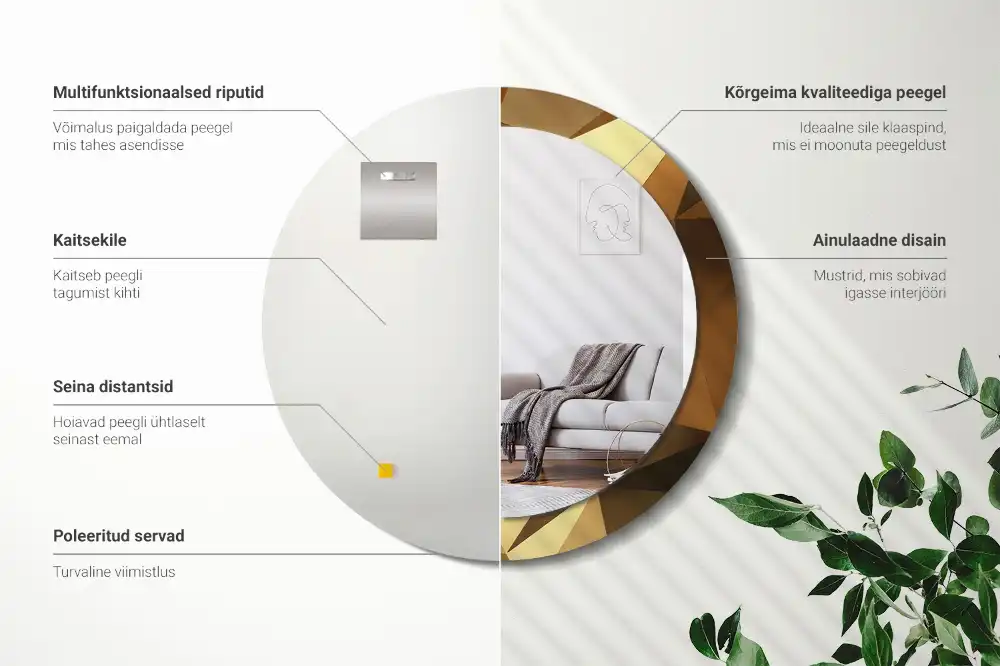 Spiegel mit bedrucktem Rahmen rund Geometrisches Muster