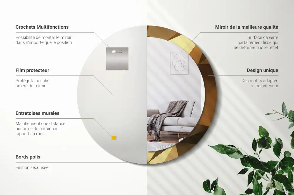 Spiegel mit bedrucktem Rahmen rund Geometrisches Muster