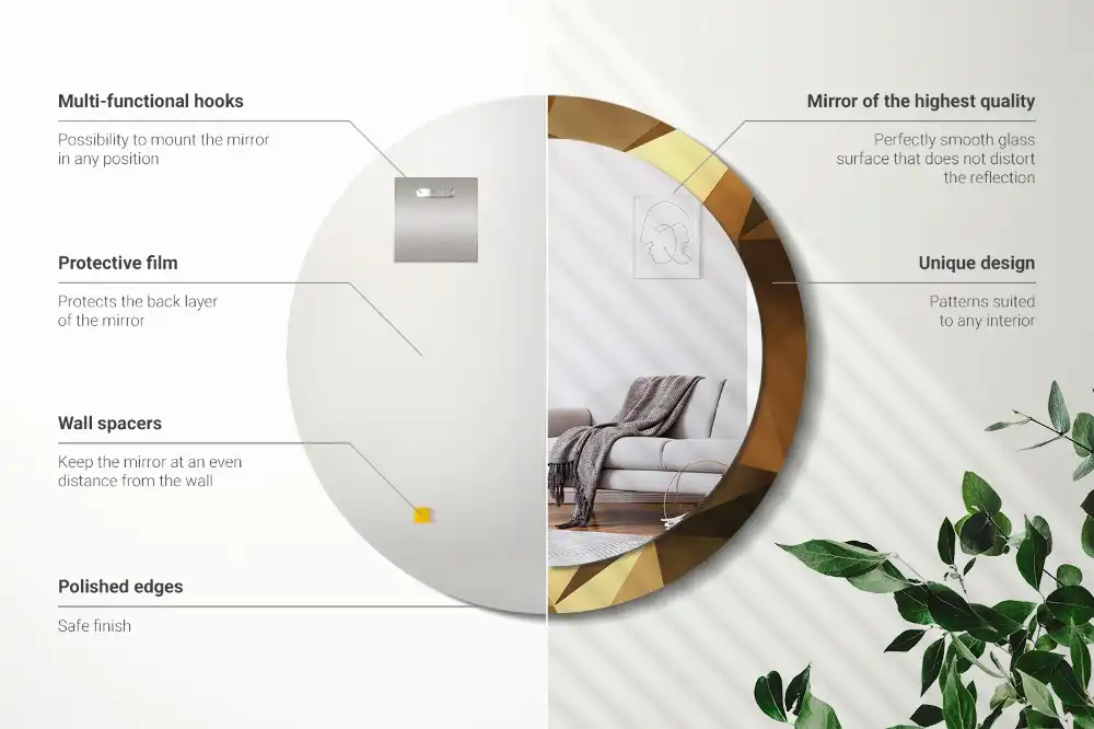 Spiegel mit bedrucktem Rahmen rund Geometrisches Muster