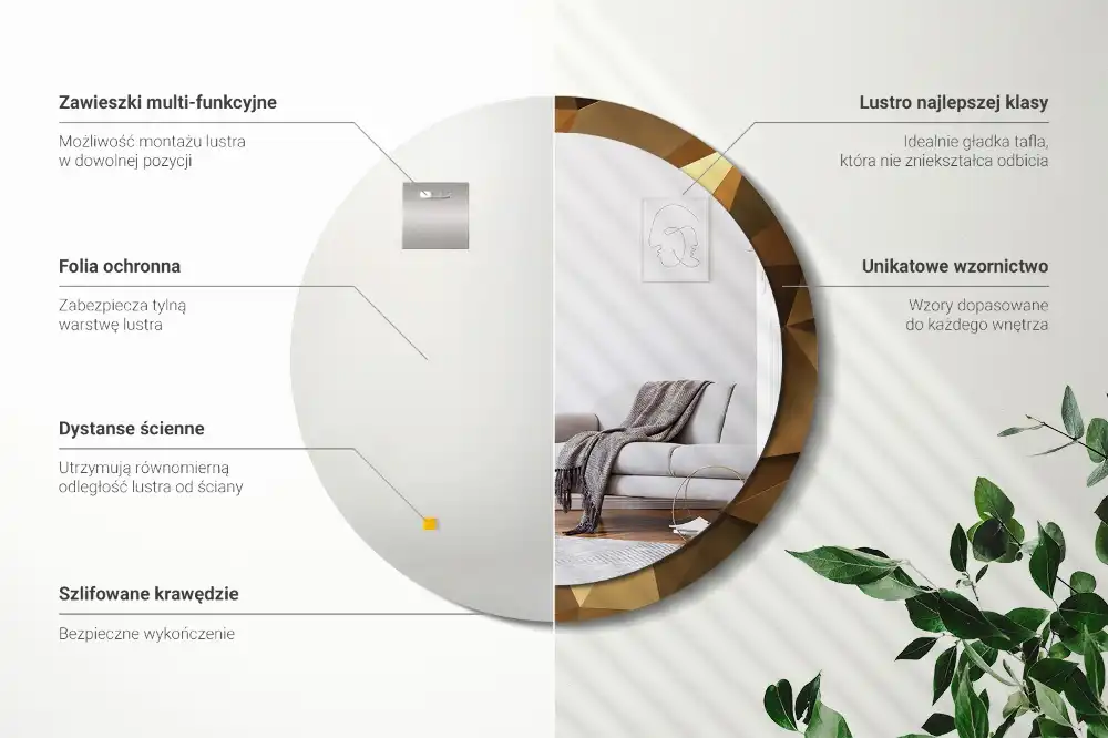 Spiegel mit bedrucktem Rahmen rund Geometrisches Muster