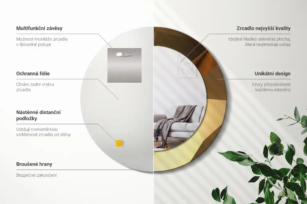 Spiegel mit bedrucktem Rahmen rund Geometrisches Muster