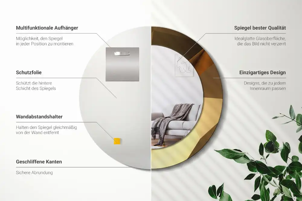 Spiegel mit bedrucktem Rahmen rund Geometrisches Muster