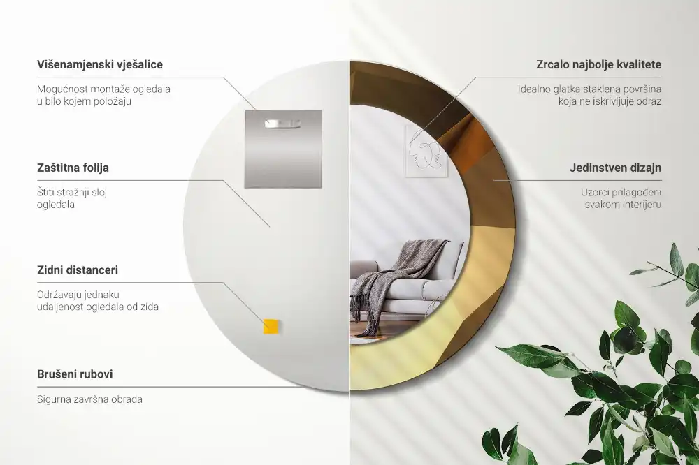 Spiegel mit bedrucktem Rahmen rund Geometrisches Muster