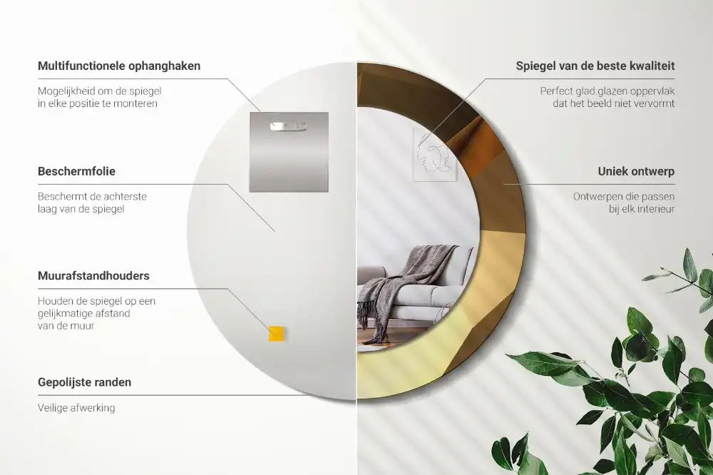 Spiegel mit bedrucktem Rahmen rund Geometrisches Muster