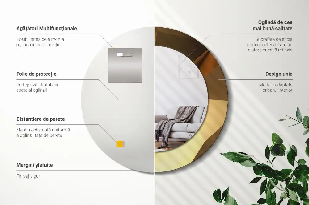 Spiegel mit bedrucktem Rahmen rund Geometrisches Muster
