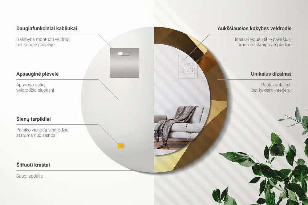 Spiegel mit bedrucktem Rahmen rund Geometrisches Muster