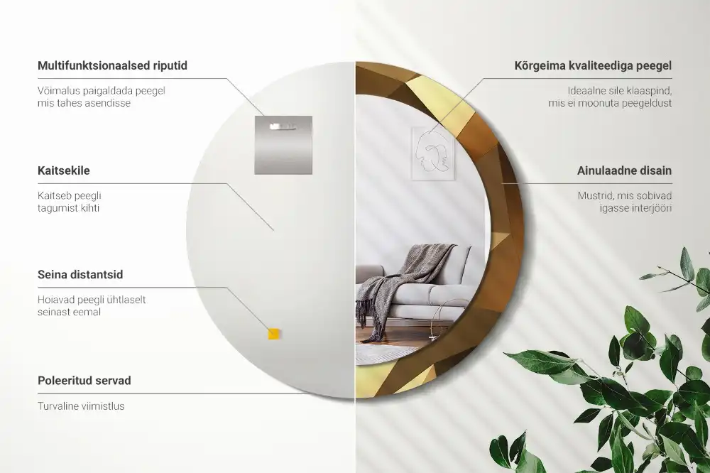 Spiegel mit bedrucktem Rahmen rund Geometrisches Muster