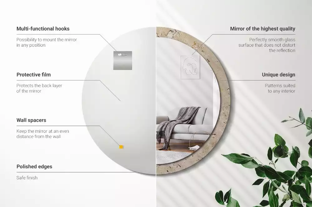 Spiegel mit bedrucktem Rahmen rund Stein-Imitation