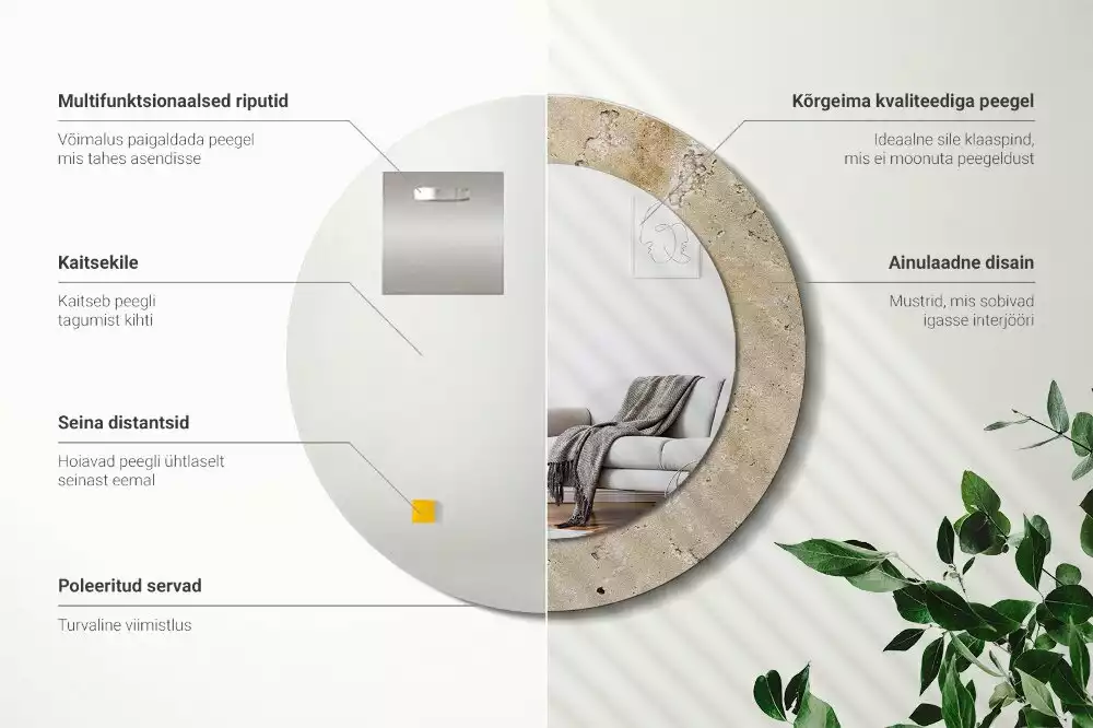 Spiegel mit bedrucktem Rahmen rund Stein-Imitation