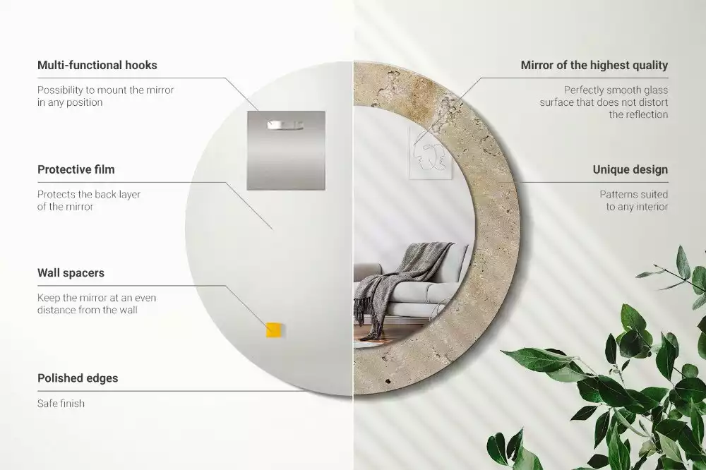 Spiegel mit bedrucktem Rahmen rund Stein-Imitation