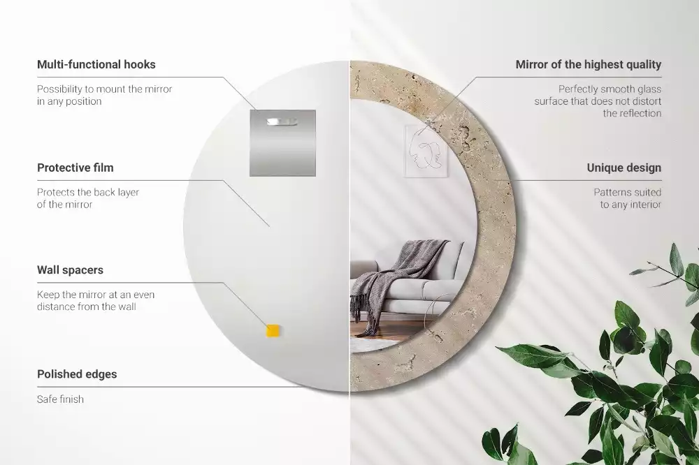 Spiegel mit bedrucktem Rahmen rund Stein-Imitation