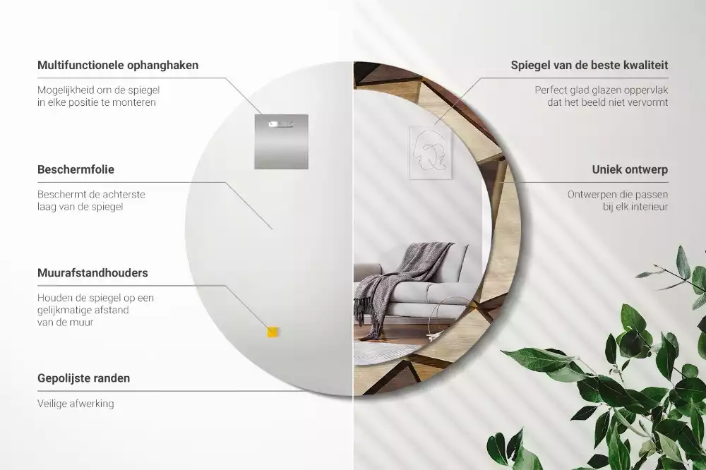 Spiegel rund Geometrisches 3D-Holz