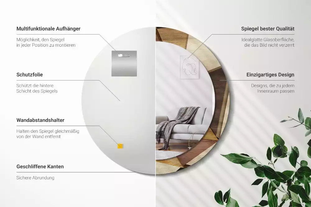 Spiegel rund Geometrisches 3D-Holz