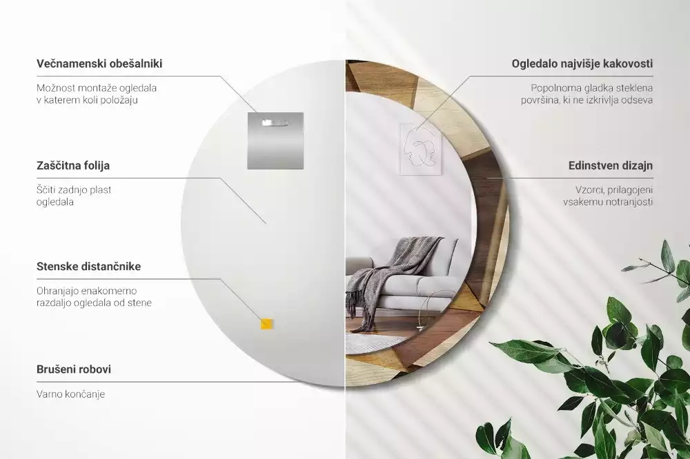 Spiegel rund Geometrisches 3D-Holz