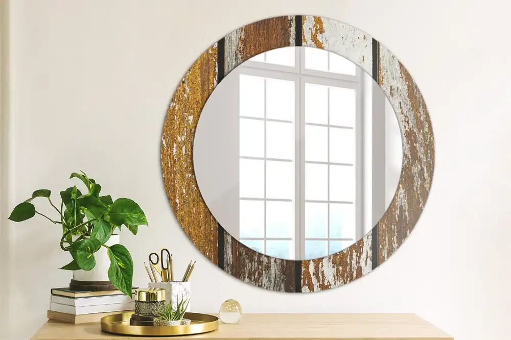 Runden spiegel Dunkles Vintage-Holz