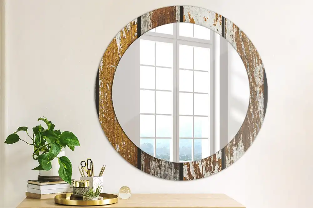 Runden spiegel Dunkles Vintage-Holz