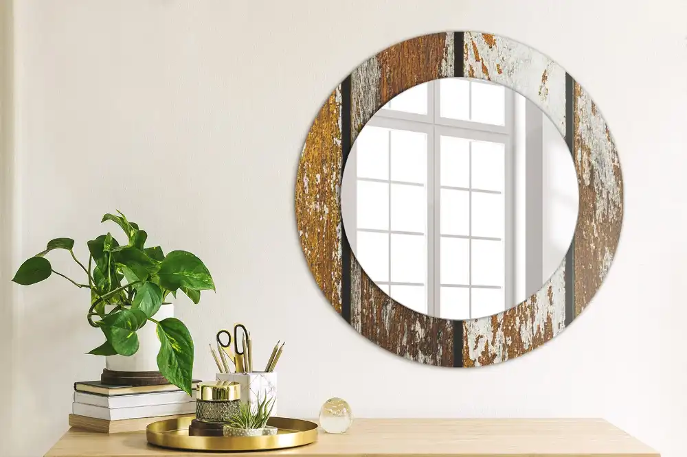 Runden spiegel Dunkles Vintage-Holz