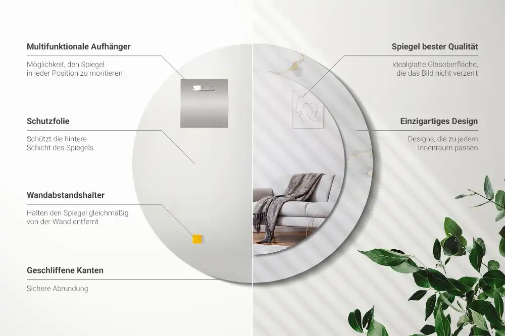 Spiegel mit bedrucktem Rahmen rund Weißes Marmorchen